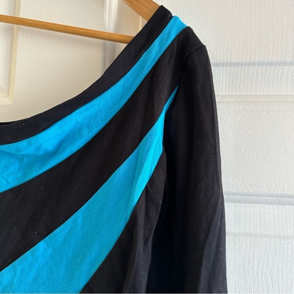 Vintage Y2K Eyeshadow Abstract Striped One Shoulder Retro Top Black Turquoise L - Picture 4 of 11
